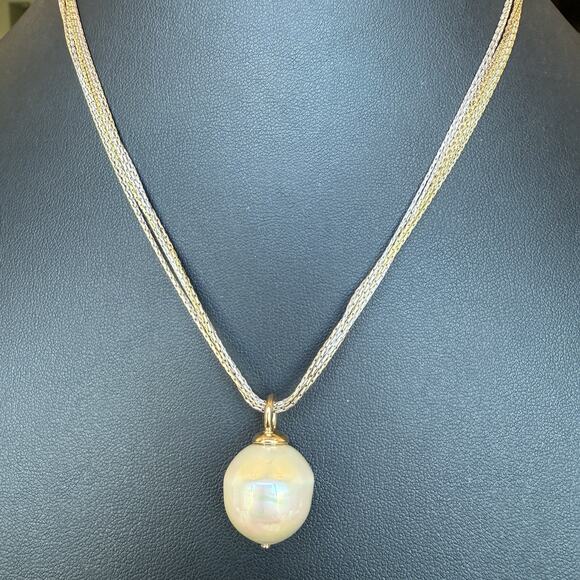 VTG Majorica 16mm Faux Baroque Pearl Multi Strand Sterling Silver Necklace - Picture 1 of 13